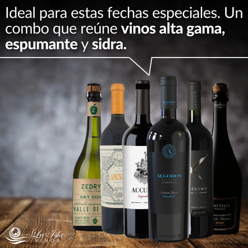 Vinos Alta Gama + Espumante + Sidra. Caja Full 6 Botellas --