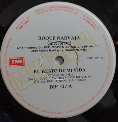 Roque Narvaja - El Resto De Mi Vida - Simple Promo Año 1985