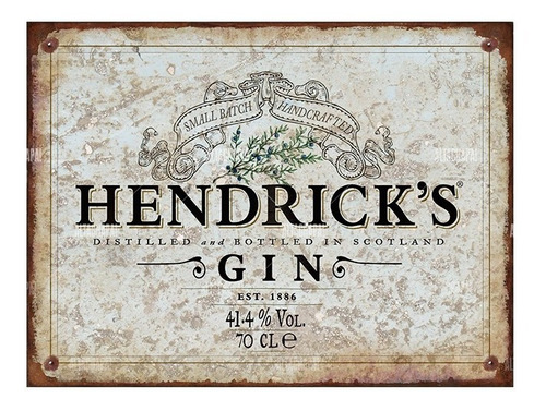 Cartel Chapa Rústica Gin Tonic Hendricks