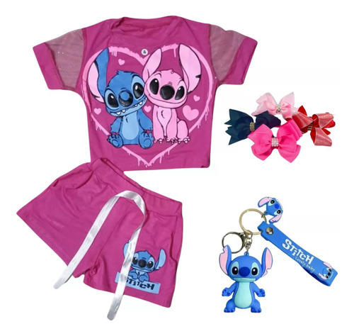 Conjunto Infantil Lilo Stitch + Chaveiro+tiara Super Kit