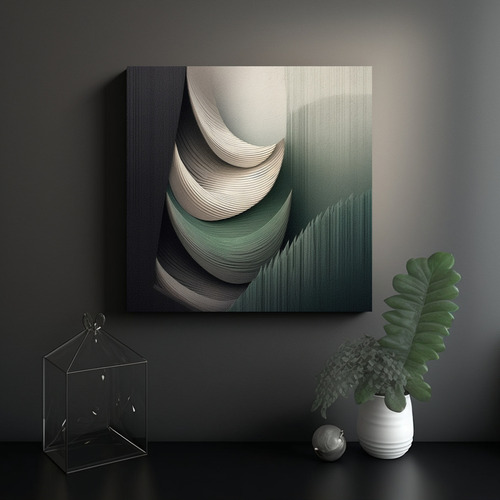 100x100cm Cuadro Formas Onduladas En Tonos Verdes Y Neutros
