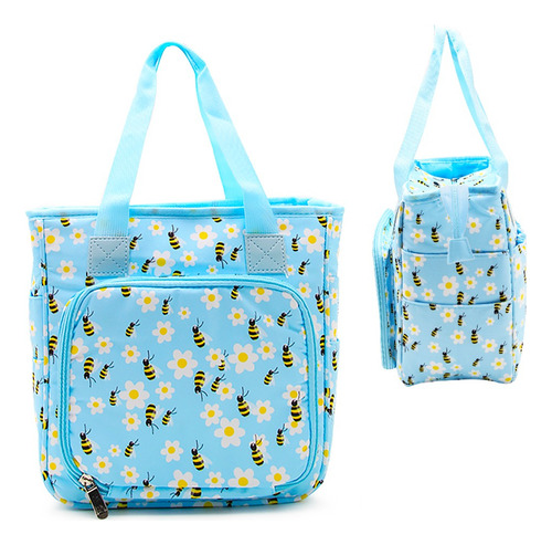 Bolsa Com Alça Armazenamento Fios Tricô Crochê Estampada Cor Abelhas Desenho Do Tecido Estampado