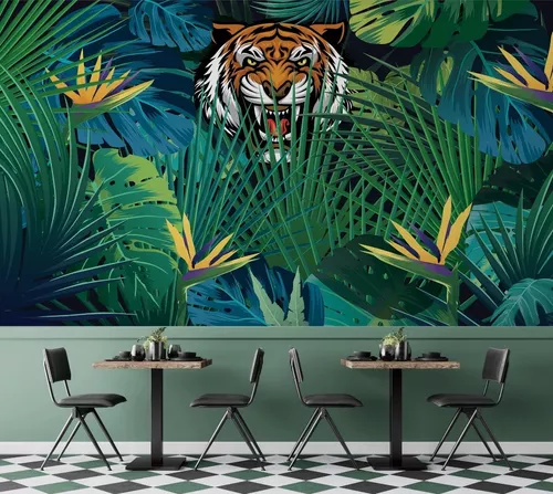 Vinilo Adhesivo Pared Tigre Escondido 150cms Full Color