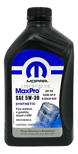Óleo 5w30 Maxpro Sintético Original Mopar 1 Litro 68218920