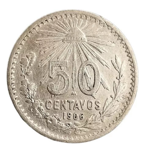 Moneda Original Plata 50 Centavos Resplandor 1906 Ley 0800