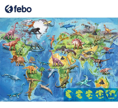 Imagen 2 de 4 de Juego De Mesa Puzzle Educa Mapamundi Dinosaurios 150pcs Febo