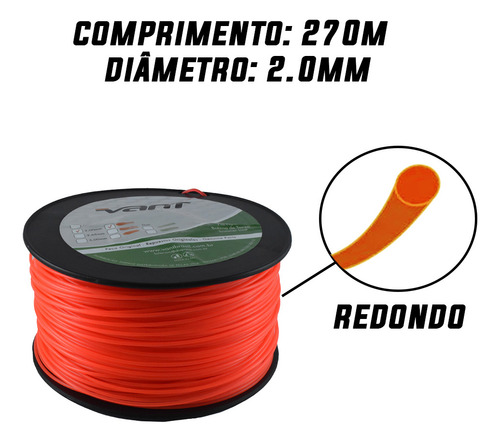 Fio Nylon Roçadeira 2mm Redondo Rolo Bobina 1kg 280mts