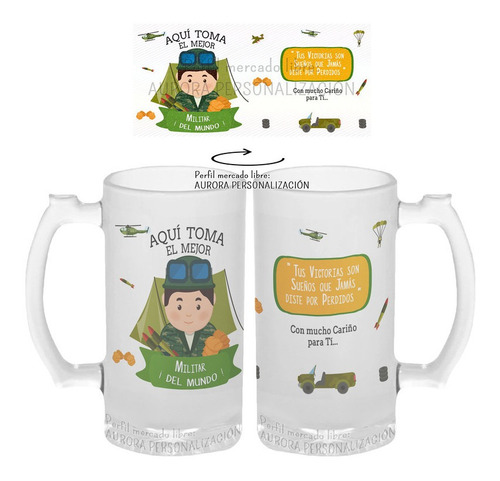 Mug Cervecero Taza Militar Vidrio Opalizado