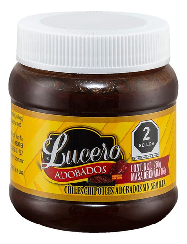Chiles Chipotles Adobados Sin Semilla Lucero 270 G