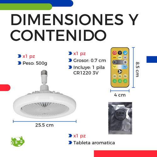 Ventilador De Techo Con Luz Led De 10 Pulgadas Para Aromaterapia Slim Company Conector E27 Ajustable 30w 350 Rpm 5 Aspas 3 Velocidades Con Control Remoto 3 Intensidades Color Blanco