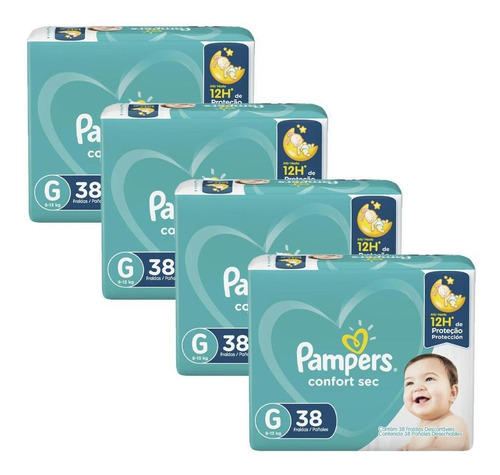 Kit Com 4 Fraldas Pampers Confort Sec G Com 152 Unidades