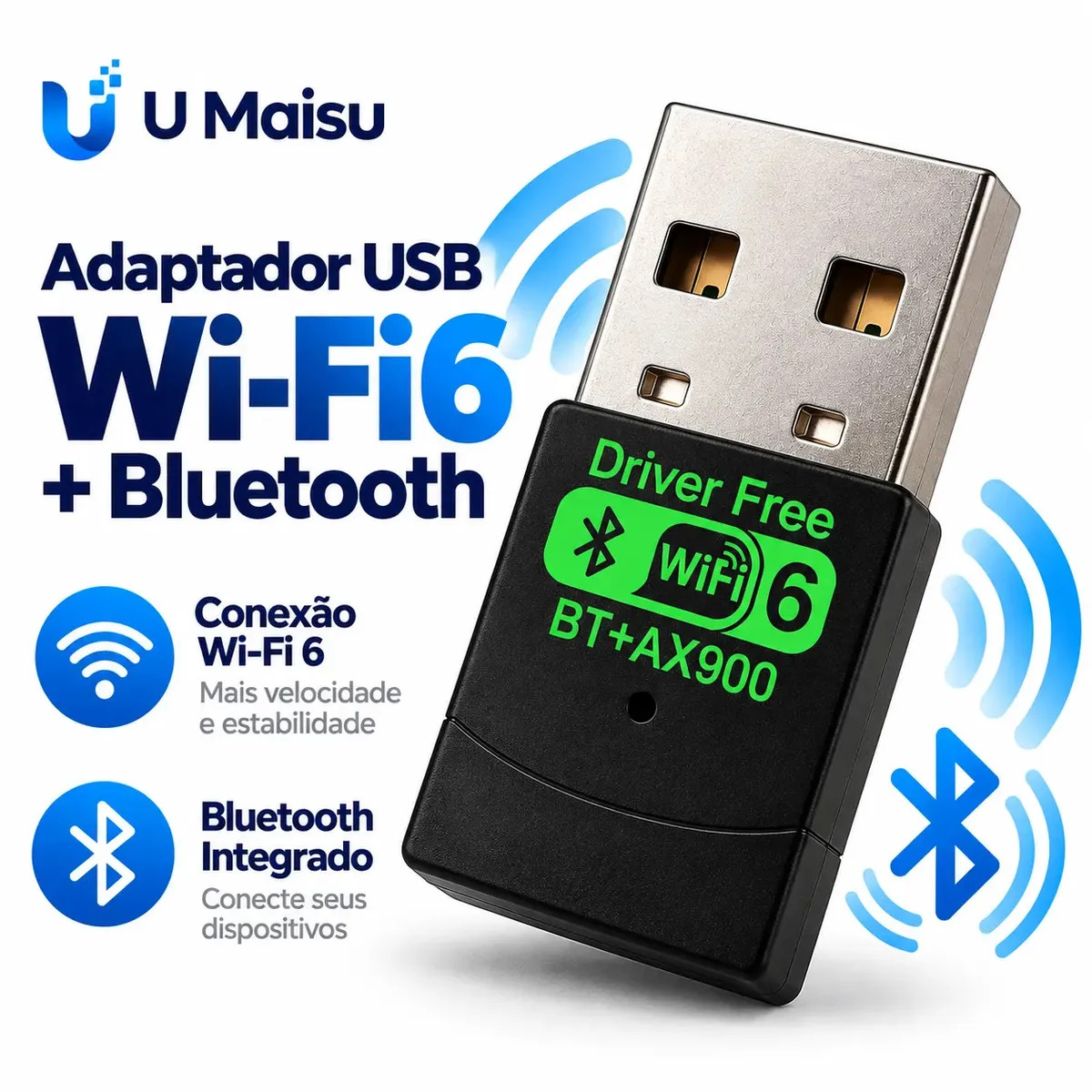 Adaptador Usb Wifi 6 Bluetooth 5.4 Alta Velocidade Placa de Rede Computador Pc Notebook - U Maisu