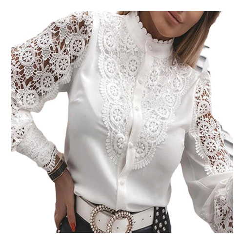 Gift White Shirt Social Lace Party Events Long Sleeve