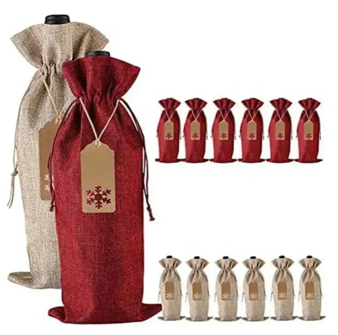 Pack de 20 Bolsas de Arpillera para Botellas de Vino con Tarjetas y Cordón, de EKR