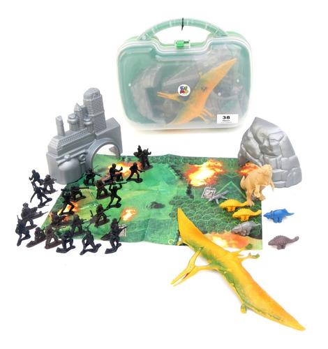 Imagen 4 de 7 de Dinosaurios Y Soldaditos En Valija Con Escenario Kumo