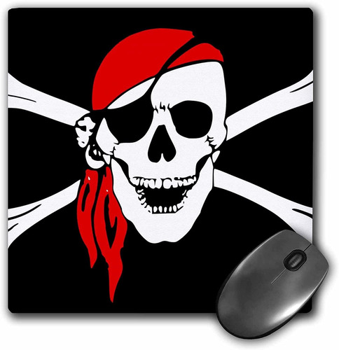 Mouse Pad Negro Dibujo Calavera Pirata 8 X 8 Pulgadas