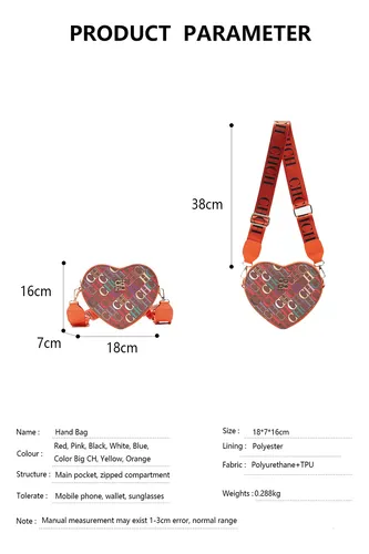 Cartera Chch Azul Forma Corazón Bandolera Moda Correa Ancha Azul Letras Níquel Azul