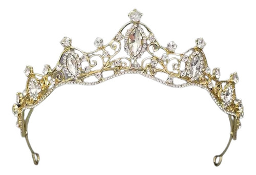 Corona Tiara Dorada De Cristal Para Quinceañera Bodas 