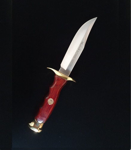 Imagen 6 de 10 de Set Cuchillo Canguro Bowie 220mm/100mm Dorado C/funda Muela