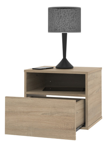 Mesa De Luz Flotante Mesita Con Cajon Y Estante Moderna Dielfe MLF040 Color Roble Bardolino