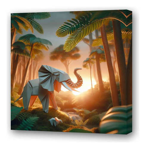 Cuadro 20x20cm Elefante Origami Selva Fuerza Fortuna
