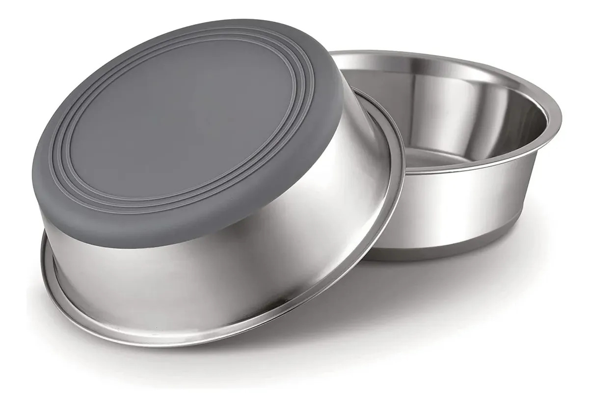 Pack de 2 Platos para Perro Doble de Acero Inoxidable con Base Antideslizante y 18" (1.2 L) para Comida o Agua