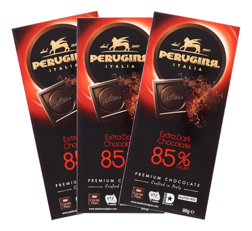 Chocolate Italiano Perugina Nero 85% 85g (3 Tabletes) Kit