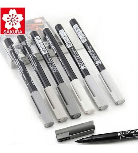 Set 6 Grises Acuarelables Sakura Koi Brush Pen