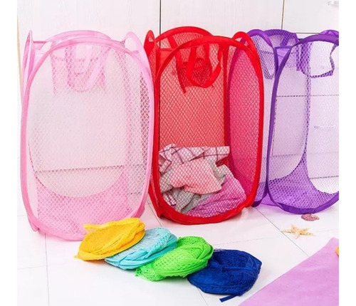 Imagen 5 de 9 de Canasto Malla Para La Ropa Plegable Lavandería Organizador