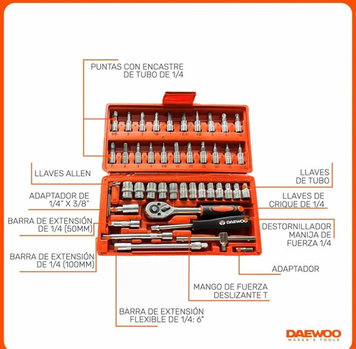 Kit Set De Herramientas Dados Daewoo Dahts046-d 46 Piezas