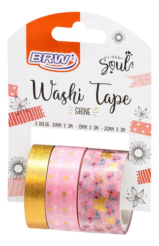 Fita Adesiva Washi Tape Shine Rosa Brw C/3 Unidades 3m