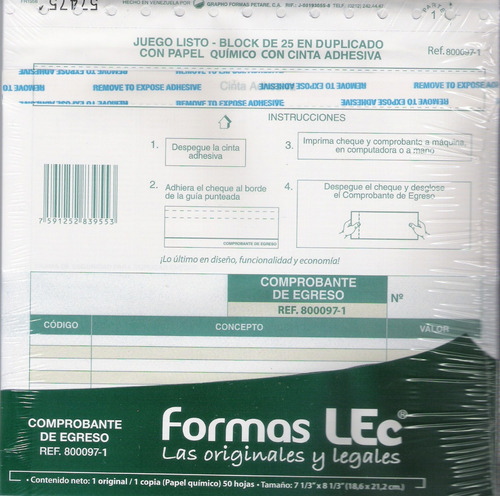 Comprobante De Egreso Para Cheques Formas Lec 8000971