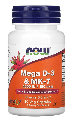 Mega D3 Y K2, Now Foods , 60 Capsulas , 5000ui 180mcg,