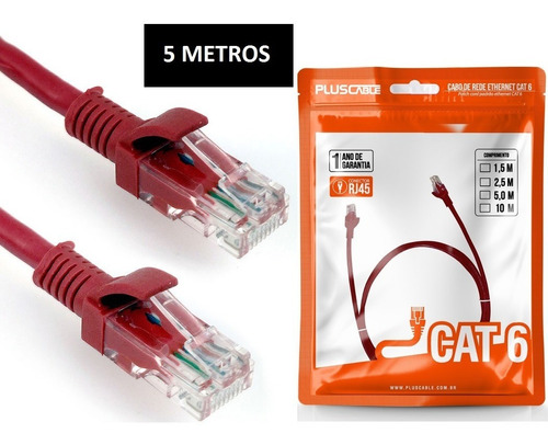 Cabo De Rede 5m Ethernet Rj45 Cat6 5 Metros Gigabit Lan