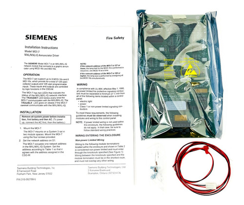 Siemens Moi-7 Cerberus Pyrotronics 500-892800 Network In Eeh