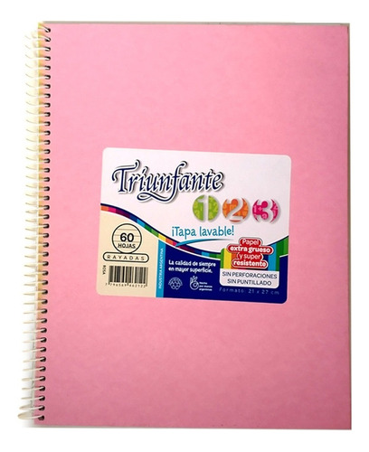 Cuaderno Triunfante Tipo Abc Espiral 21x27 60 Hojas Rayadas Color Rosa