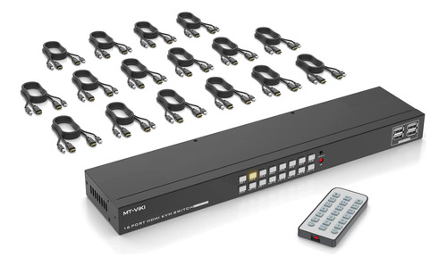 Mt-viki Conmutador Kvm 4k De 16 Puertos Hdmi, Consola Kvm D.