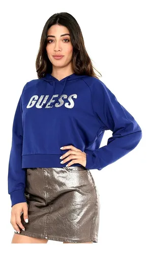 Sudadera Para Mujer Guess Estilo Hoodie Azul 100% Original