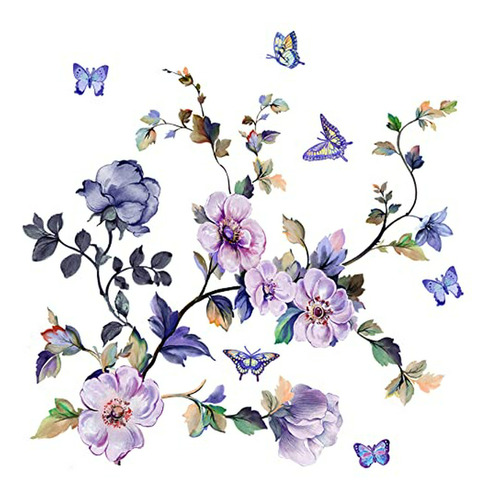 Romántica Acuarela Floral Calcomanía De Pared Ramo Púrpura P