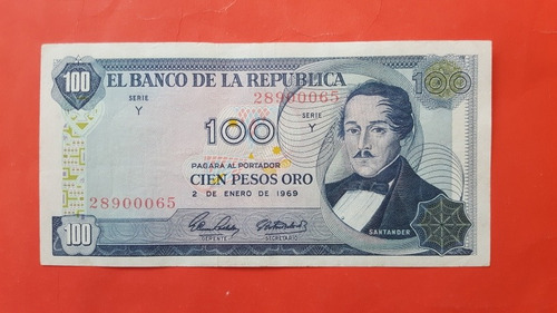 Billete De Cien Pesos De 1969 Colombia.