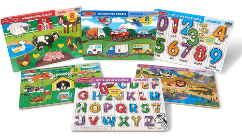 Melissa Doug Wooden Peg Puzzle 6 Números De Paquete, Letras,