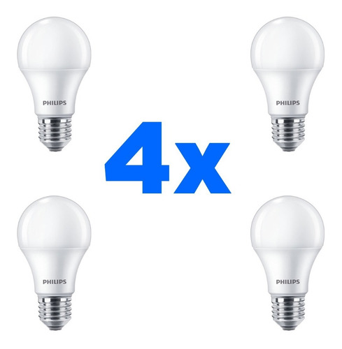 Paquete 4 Piezas Foco Philips 8w (60w) Led Luz Fria 6500k