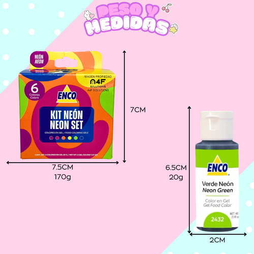 Colorante Neón En Gel Enco Comestible Kit 6 Colores
