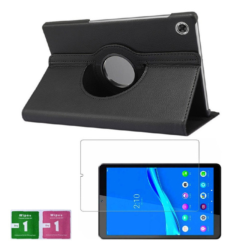 Combo Funda De Lenovo M10 Plus P22t Giratoria Negro + Mica