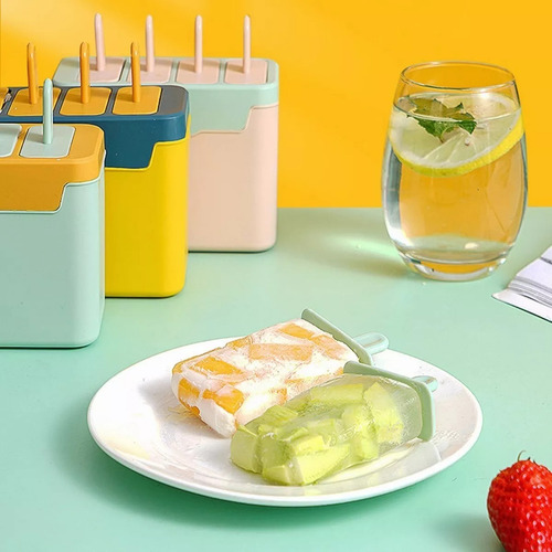 Molde De 4 Piezas Paletas Para Helado, Reutilizables Rosa