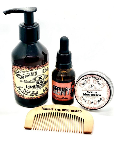 Set Para Barba Xerius Aceite 30 Ml!! Shampoo Balsamo Peine