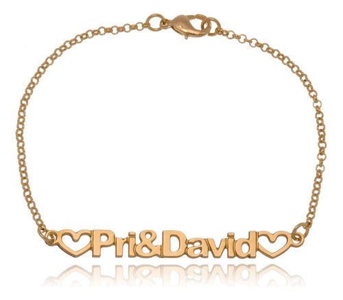 Pulseira Personalizada Nome Casal Corações Folheado Ouro 18k