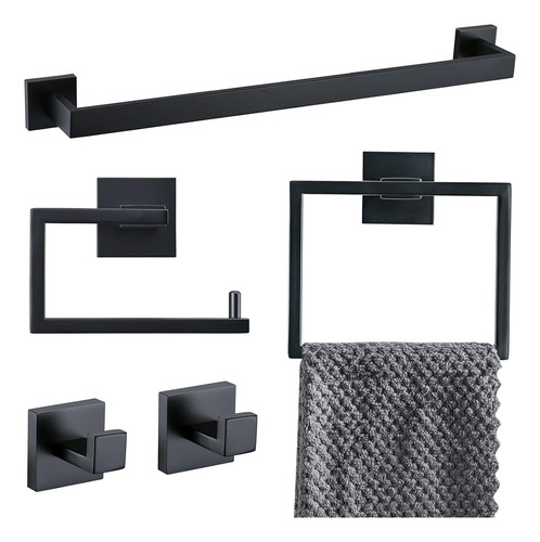 Juego De Accesorios De Baño, Toallero Negro Mate, Soporte Pa