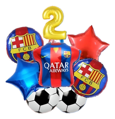 Kit Decoracion Globos Barcelona+num 40cm A Eleccion+2balon