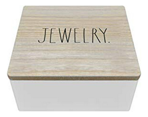 Joyero - Rae Dunn White Jewelry Box With Natural Wood Lid - 